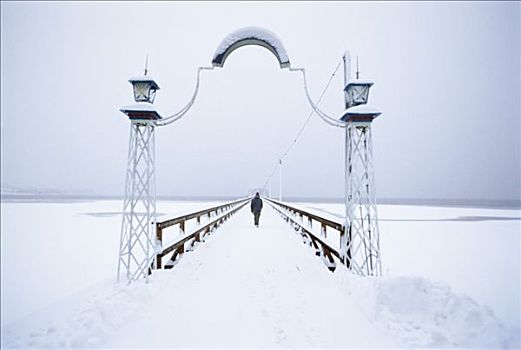 码头,积雪,瑞典
