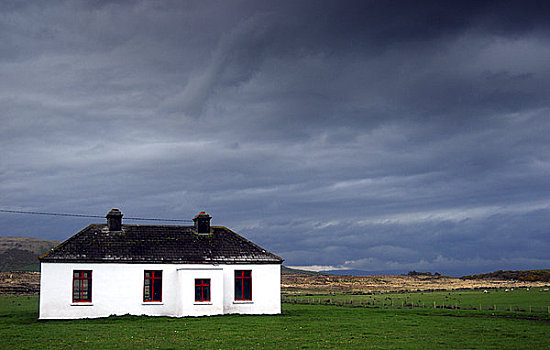 爱尔兰,梅奥县,湖,风景,孤单,房子,靠近