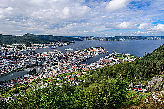 风景,山,卑尔根,右边,霍达兰,挪威,欧洲