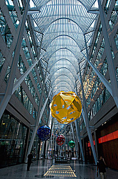 彩色,悬挂,圆,物体,走廊,天花板,天窗,多伦多,安大略省,加拿大