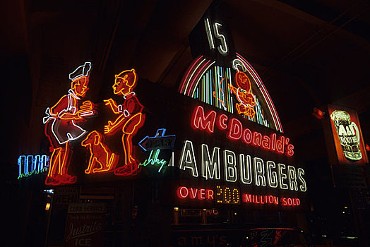美国,密歇根,靠近,底特律,霓虹标识,麦当劳,汉堡包