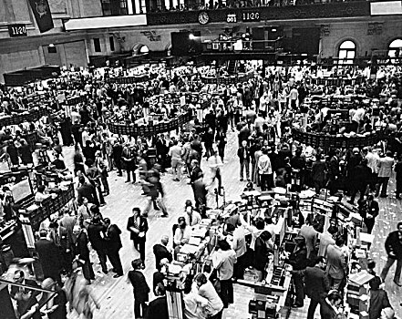 俯拍,多人,股票市场,纽约股票交易所,曼哈顿,纽约,美国