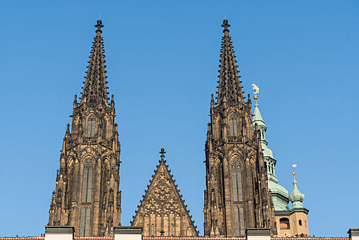 捷克布拉格城堡內著名的圣维特主教座堂建筑细节