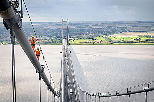 桥,工人,走,线缆,吊桥,英国,时间