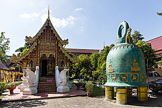 寺院,巨大,钟,正面,寺庙,清莱,省,北方,泰国,亚洲
