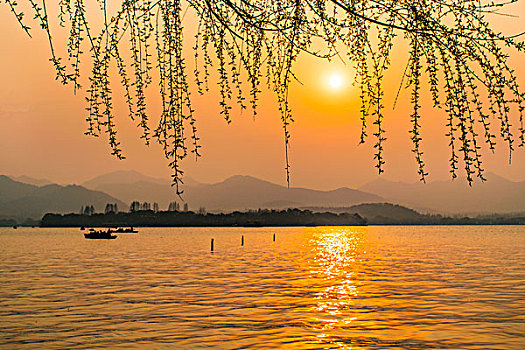 杭州西湖风光夕阳