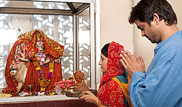 乡村,伴侣,祈祷,庙宇,印度