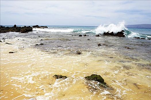 波浪,碰撞,海滩,毛伊岛,夏威夷,美国