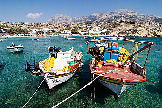 捕鱼,船,湾,希腊,岛屿,卡帕索斯,欧洲