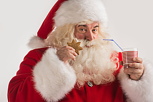 头像,圣诞老人,喝,牛奶,玻璃杯,拿着,饼干,贺卡,背景