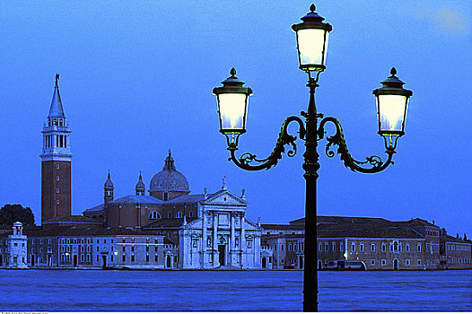 建筑,灯柱,黄昏,威尼斯,意大利