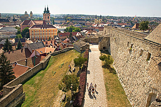 人,城堡,小路,城墙,埃格尔,匈牙利,欧洲