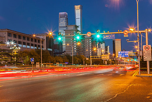 城市夜景,北京夜景,车流