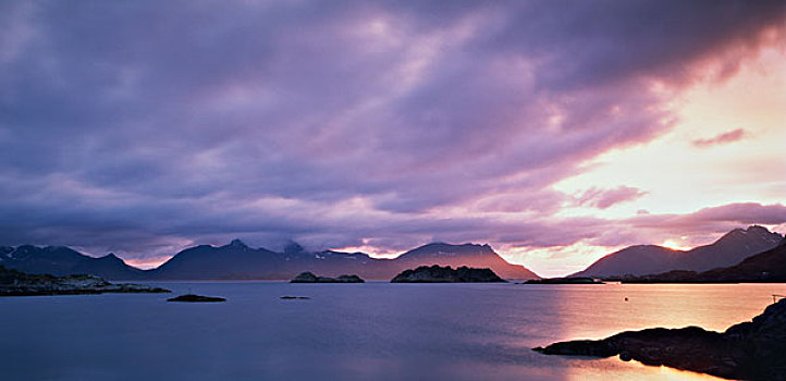 挪威,罗弗敦群岛,午夜,日出,大幅,尺寸