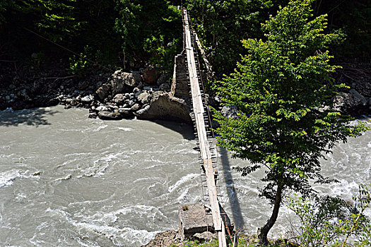 简单,吊桥,上方,河,山,乔治亚,亚洲