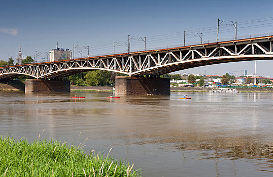 桥,维斯瓦河,河,波兰,红色,皮划艇,水上,华沙,欧洲,夏天,风景