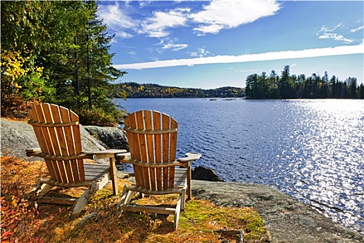 宽木躺椅,湖,岸边