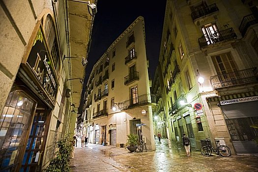 街景,夜晚,巴塞罗那,西班牙