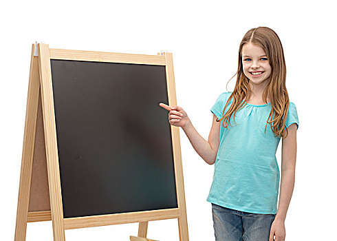 人,广告,教育,概念,高兴,小女孩,指向,黑板