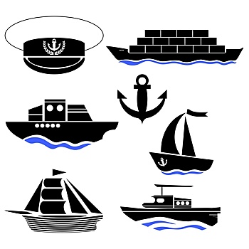 海洋,船,剪影,锚,象征,船长,帽子