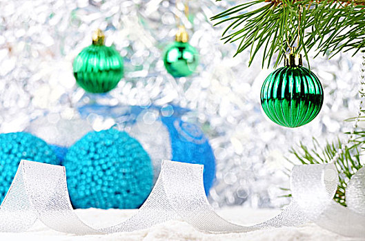 圣诞装饰,绿色,玻璃,球,上方,鲜明,背景