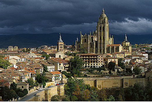 城市,大教堂,塞戈维亚,西班牙