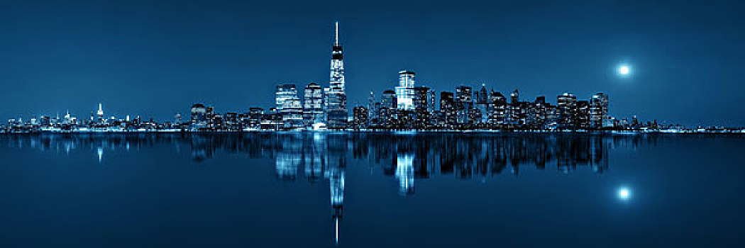 纽约,夜晚,城市,建筑,反射