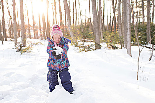 女孩,玩,雪,彼得伯勒,安大略省
