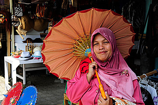 穆斯林,女人,伞,爪哇岛,印度尼西亚,东南亚