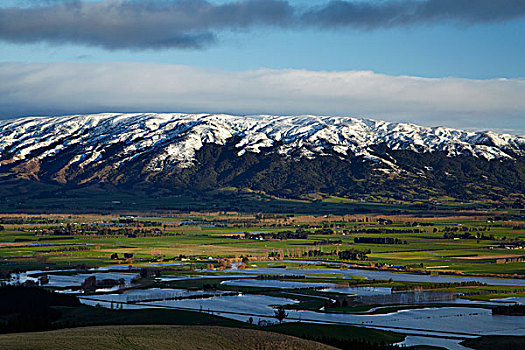 洪水,农田,雪,靠近,南岛,新西兰