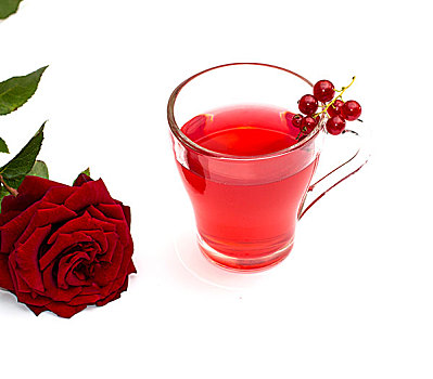玻璃,果汁,醋栗,花,红玫瑰
