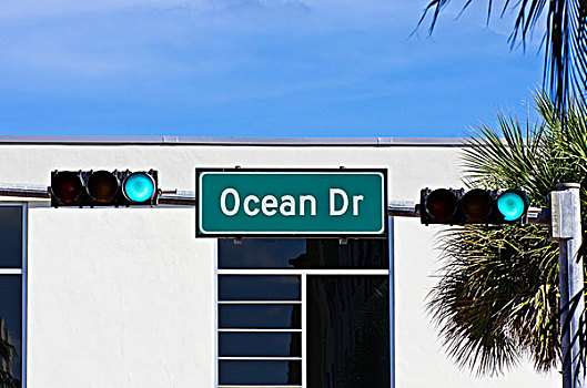 海滨大道,路标,红绿灯,迈阿密海滩,佛罗里达,美国