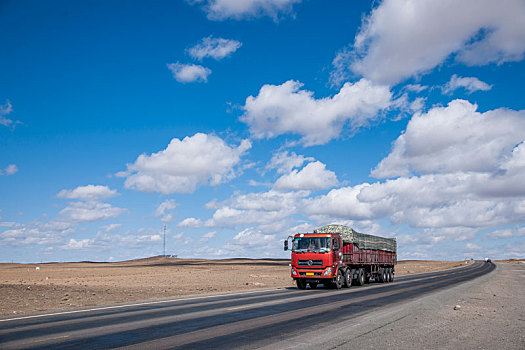 奔驰在新疆g216线国道上的大货车