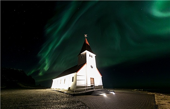 教堂,极光,冰岛