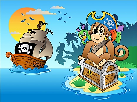 海盗,猴子,宝箱,岛屿