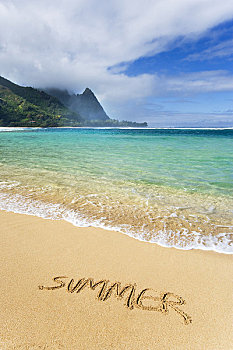 夏威夷,考艾岛,海耶纳,海滩,隧道,文字,夏天,沙子