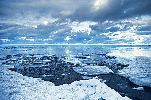 冬天,海边风景,漂浮,冰,碎片,安静,寒冷,深海,海湾,芬兰,俄罗斯