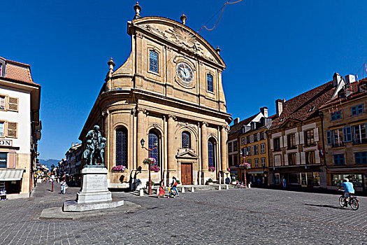 纪念建筑,教堂,圣母院,湖,沃州,瑞士,欧洲
