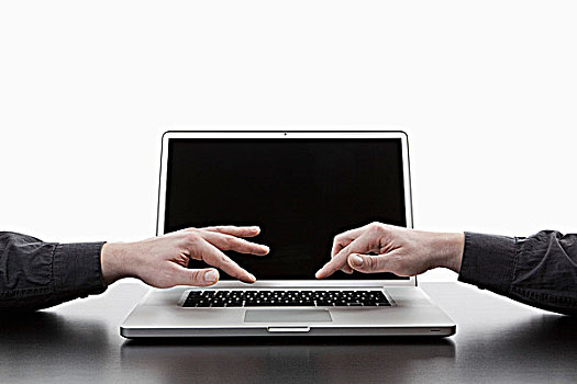两只,手,打字,一个,笔记本电脑,键盘,数码合成