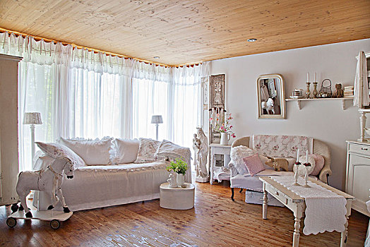 两个,沙发,木质,马,客厅