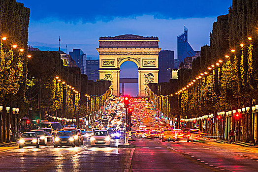 道路,香榭丽舍大街,拱形,夜晚,巴黎