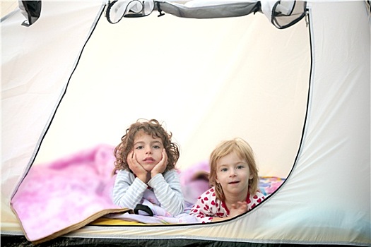 露营,帐蓬,度假,两个,小,女孩