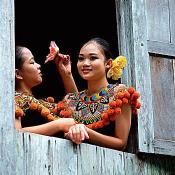马来西亚,沙捞越,文化,乡村,女孩,传统服装