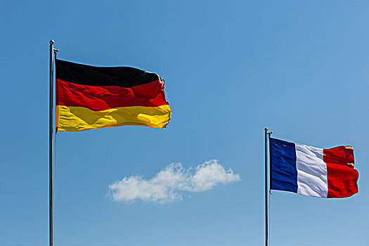 德国,法国国旗,吹,风