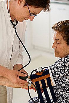 医生,测量,老,女人,血压