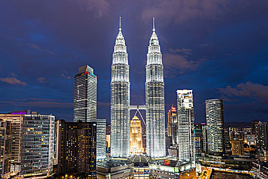 双子塔,光亮,夜晚,吉隆坡,马来西亚