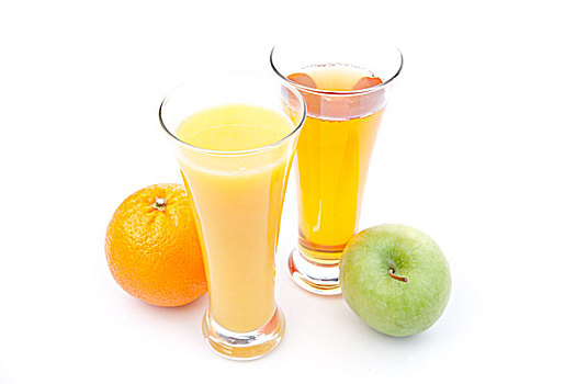 玻璃,苹果汁,靠近,橙汁,白色背景