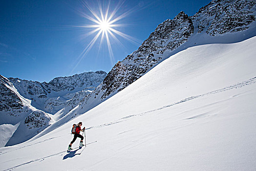 滑雪,旅游,顶端,阿尔卑斯山,提洛尔,奥地利,欧洲