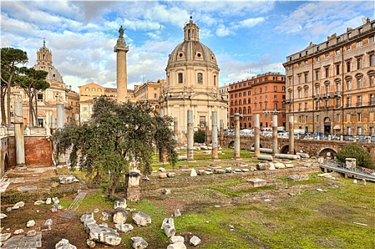风景,古老,残留,柱子,圣马利亚,洛雷托,教堂,罗马,意大利