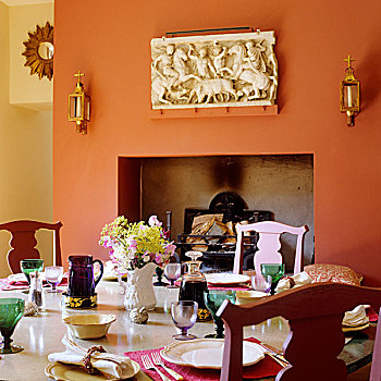 餐桌,正面,墙壁,壁炉,黄铜,灯笼